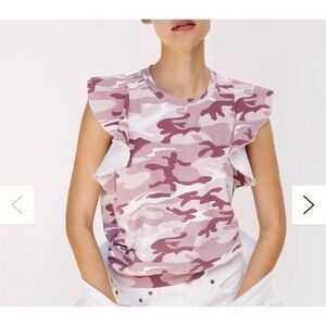 Anthropologie T.la Pink and White Camo Flutter Sleeve Muscle Tee